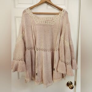 Pol Oversized Pink Babydoll Sweater Size Small Knit Lace Feminine Romantic